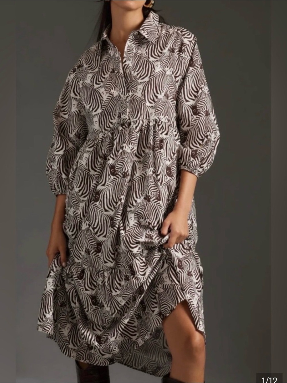 Maeve Bettina Tiered Shirt Dress - White Zebra-Print